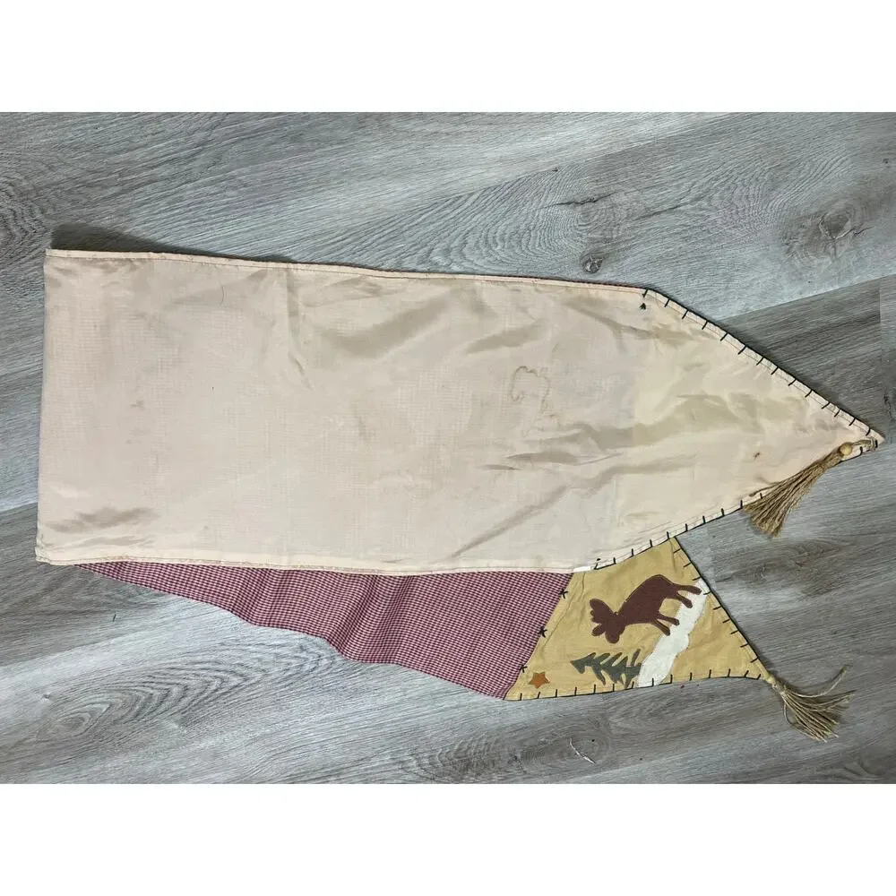 Rustic Lodge Wildlife‎ Table Runner Bear Deer Pine Tree Tapestry Tassel Cabin